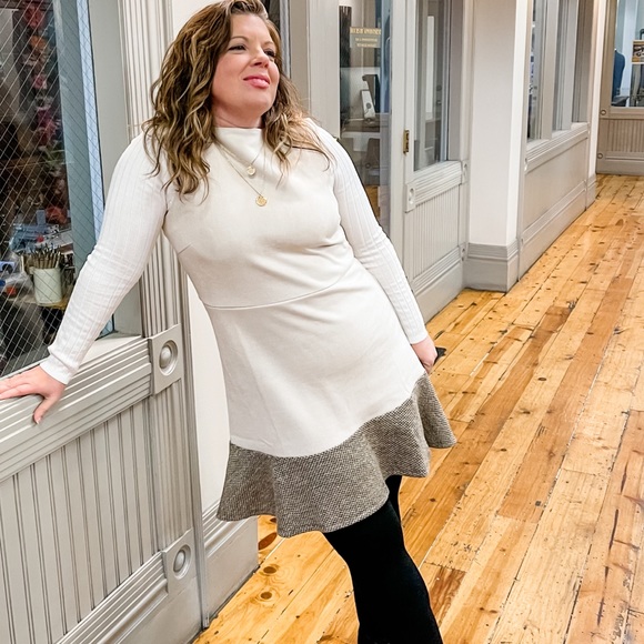 Chic Cream Sleeveless Dress w/ Tweed Hemline | Perfect for Fall Layering - Picture 6 of 7